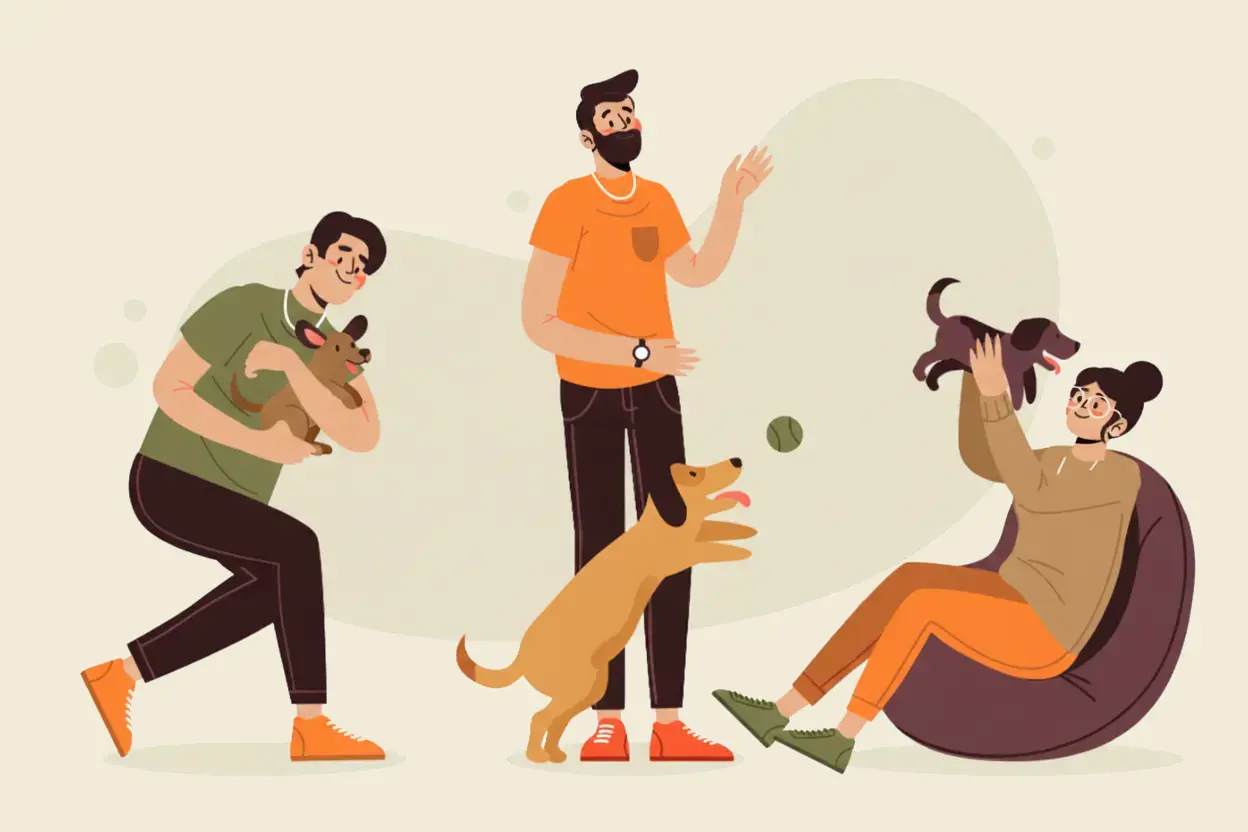 Menschen spielen mit Hunden Menschen spielen mit Hunden