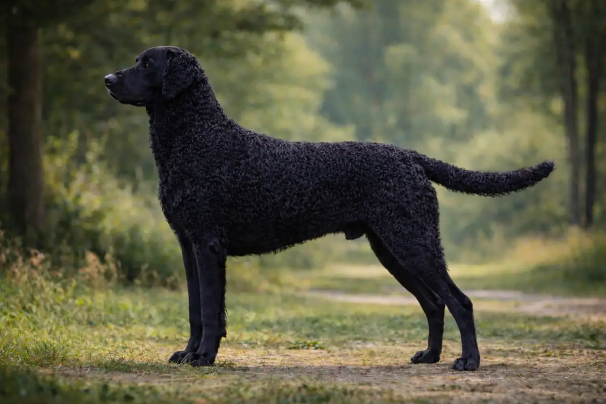 Curly Coated Retriever stehend schwarz Curly Coated Retriever stehend schwarz