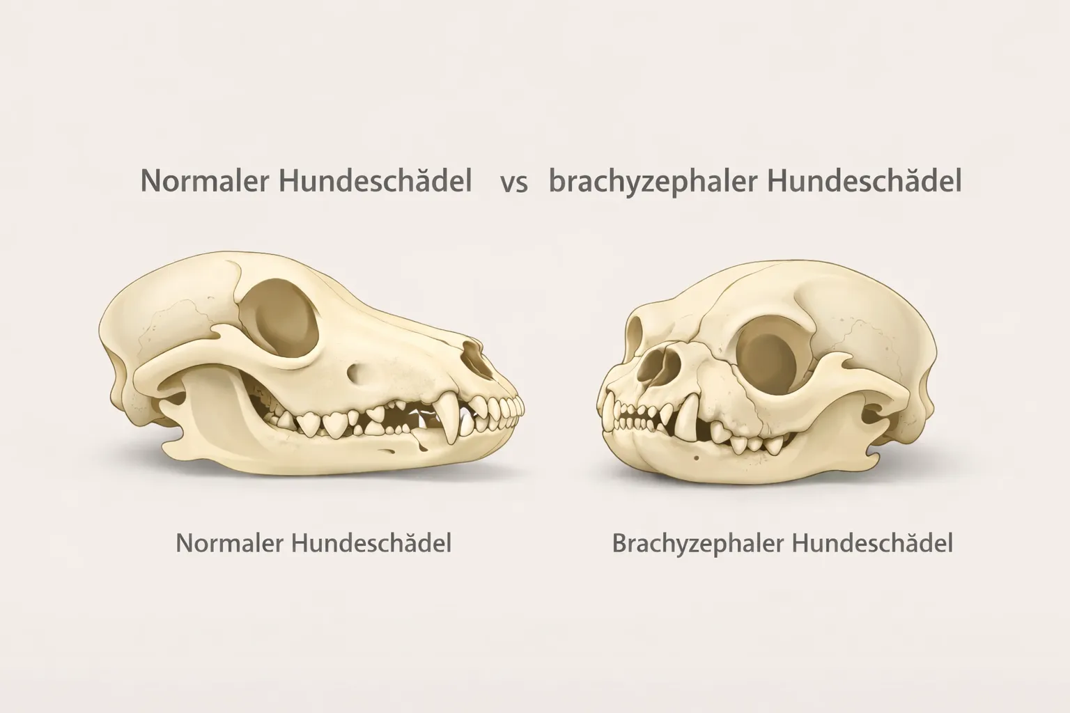 Normaler Schädel
(z.B. Labrador)
Brachyzephaler Schädel
(z.B. Mops)